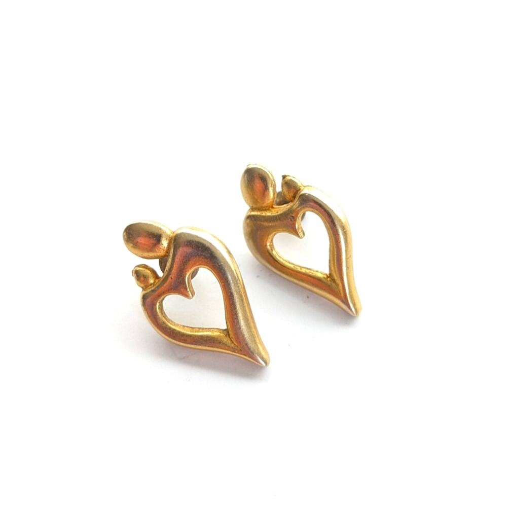 Vintage Gold Tone Mother's Love Heart Hug Embrace Post Stud Earrings